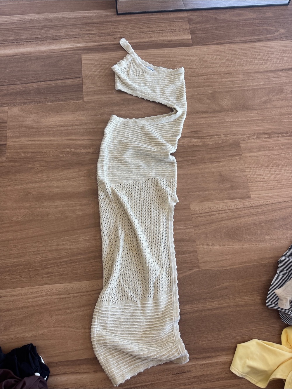 Fashion Nova Cream One-Shoulder Maxi Dress